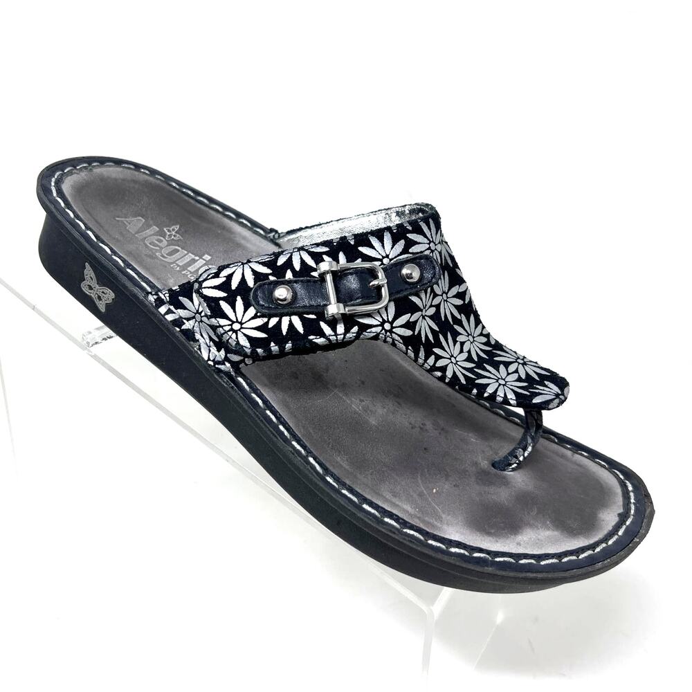 Alegria Sandal 41 Women's 11 Vanessa Silver Gerber Daisy Black Thong Slide